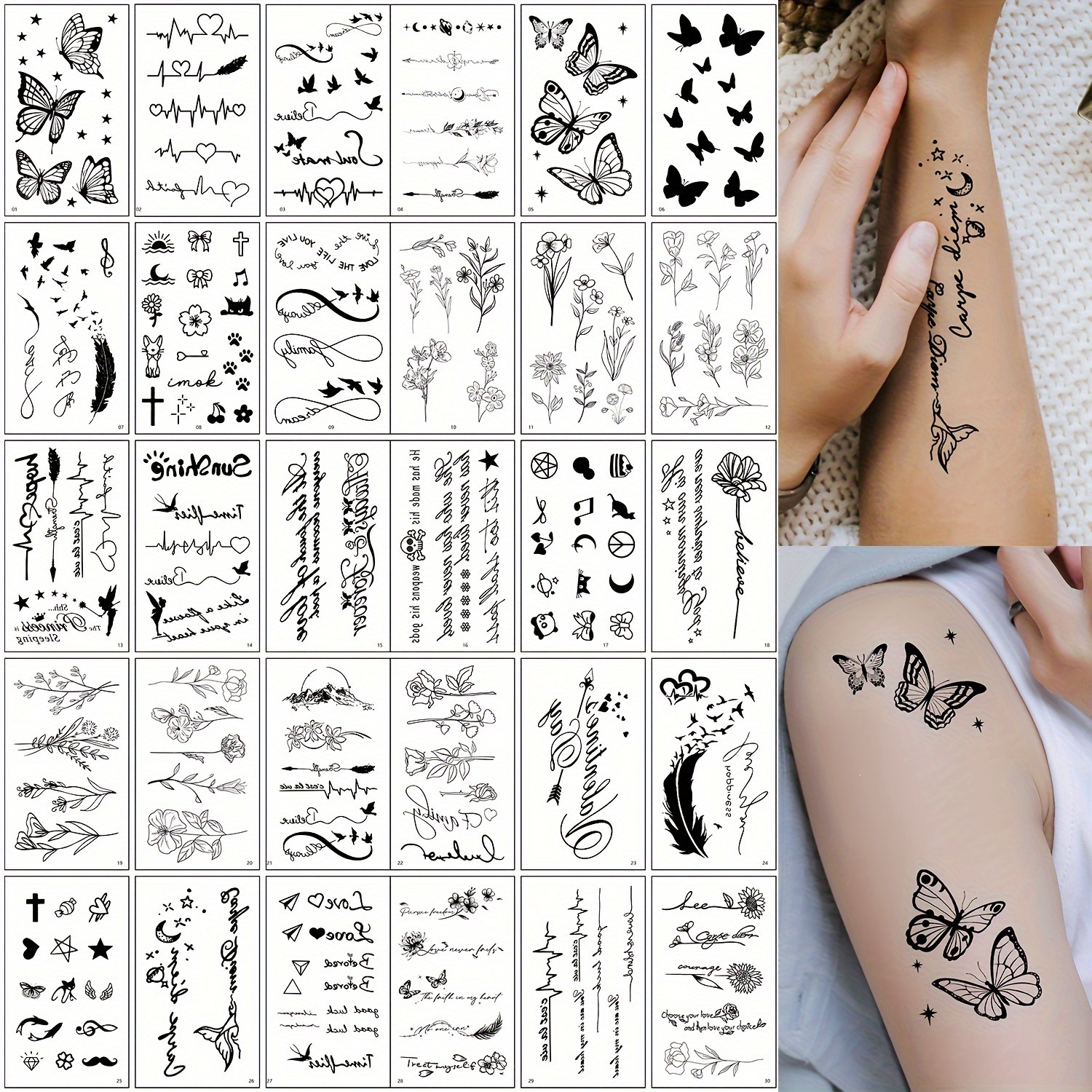 Women Accessories For Hand - Premium 30Pcs Waterproof Black Temporary Tattoo