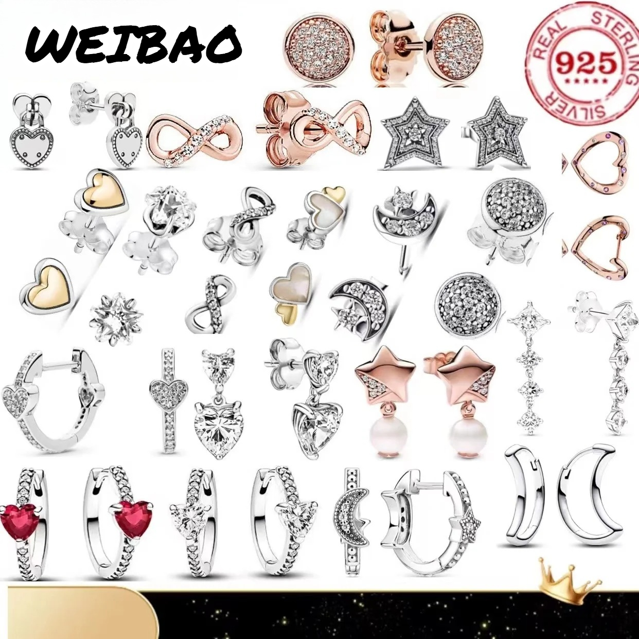 Women Accessories Earrings - Classic 100%925 pure silver star moon