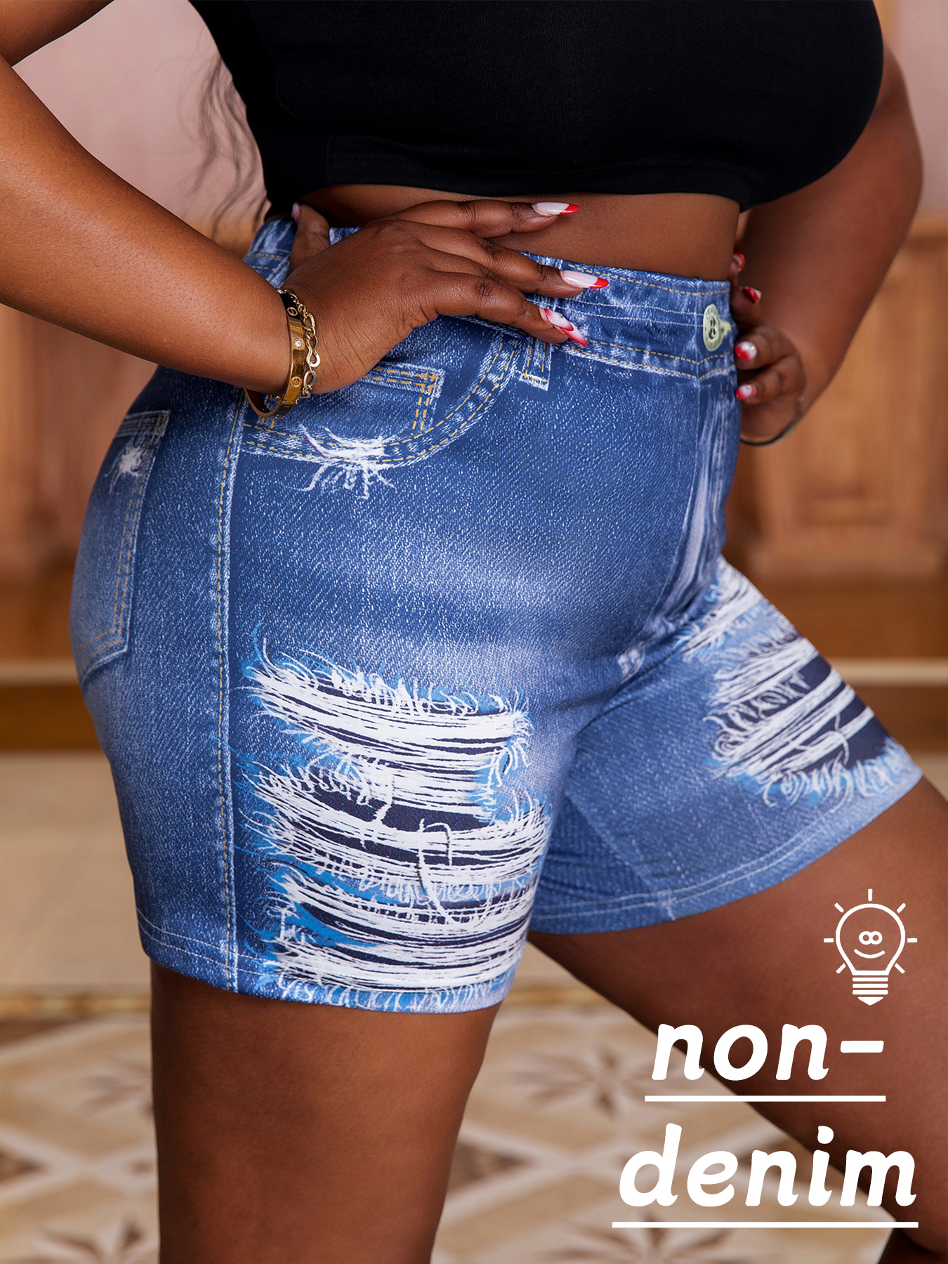 Women'S Jeans Accessories - Plus-size women's shorts imitation jeans printed