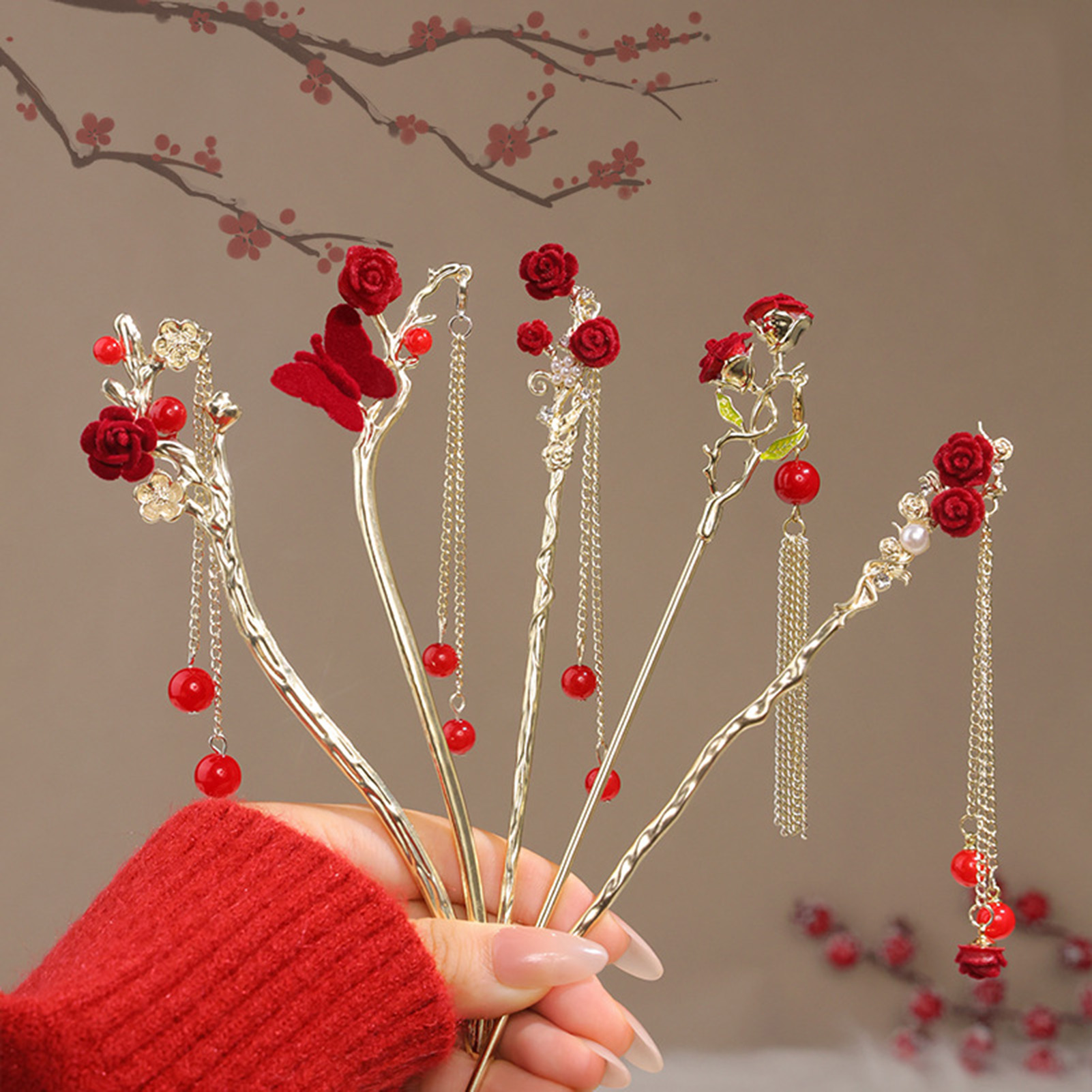 Chinese Style Rose Flower Hair - огляд і ціна Women Accessories For Hand