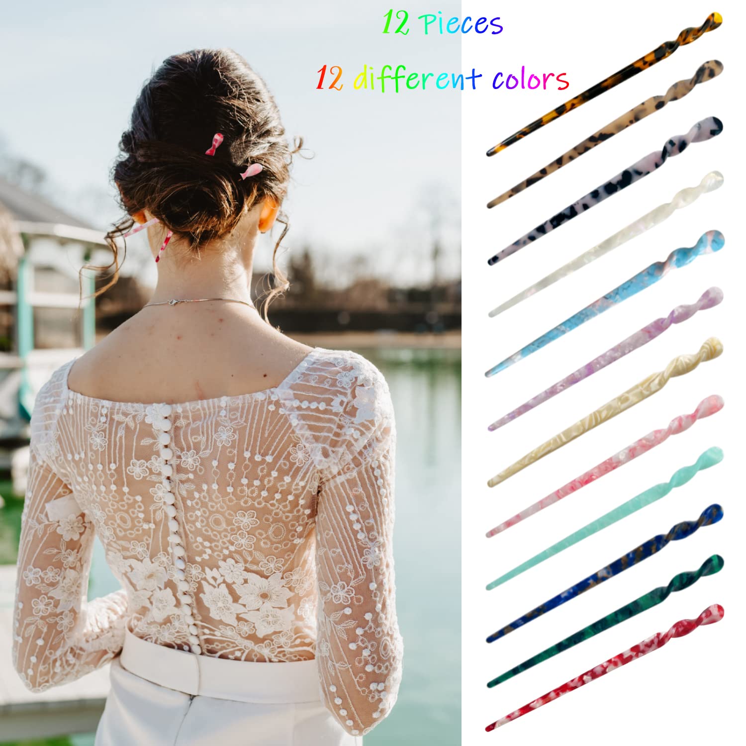 12 Pieces Acetate Hair Sticks  - огляд і ціна Women Accessories Images