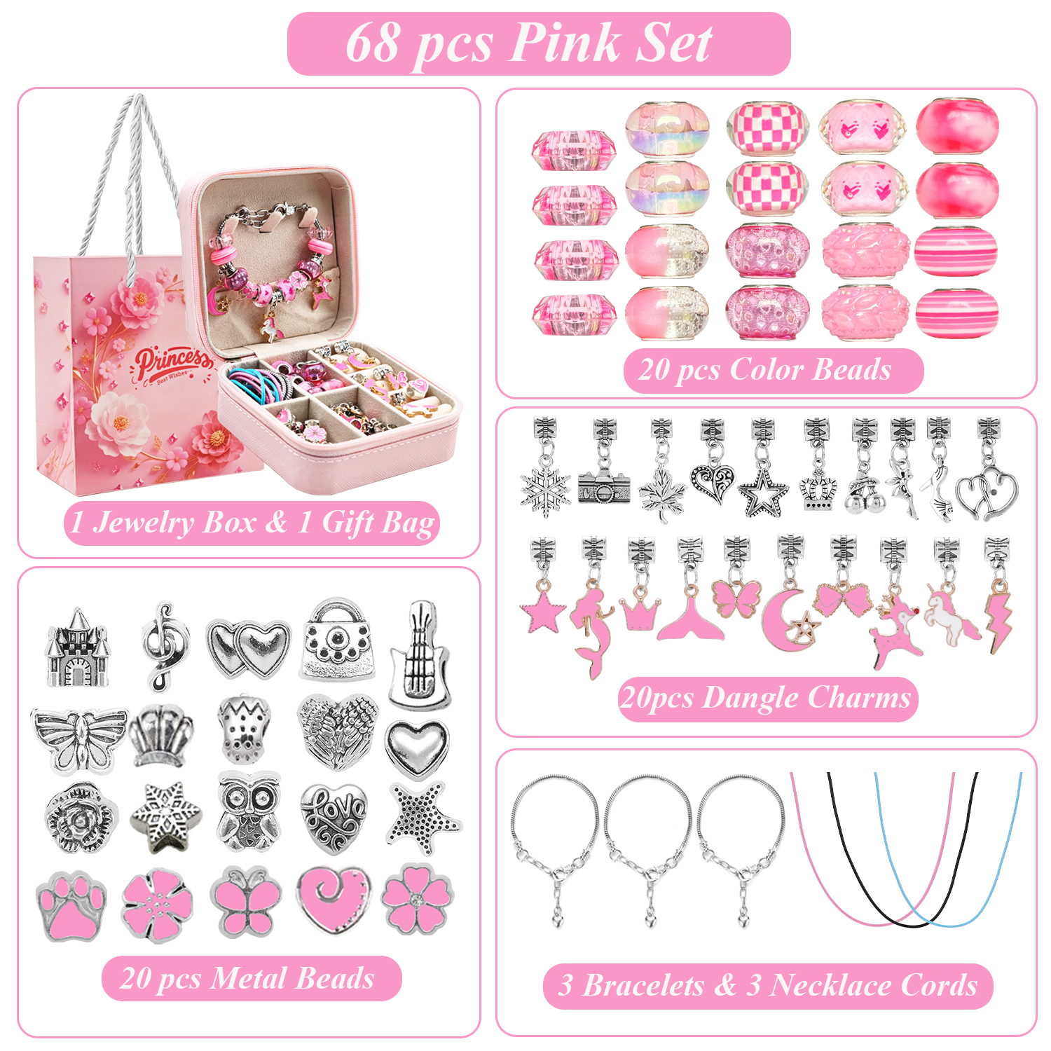 68pcs pink beaded jewelry set, - огляд і ціна Women Accessories Gift Set
