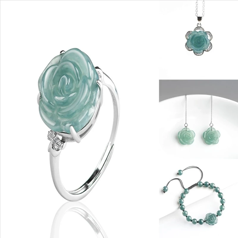 Blue Real Jadeite Rose Jewelry - огляд і ціна Women Accessories Gift Set